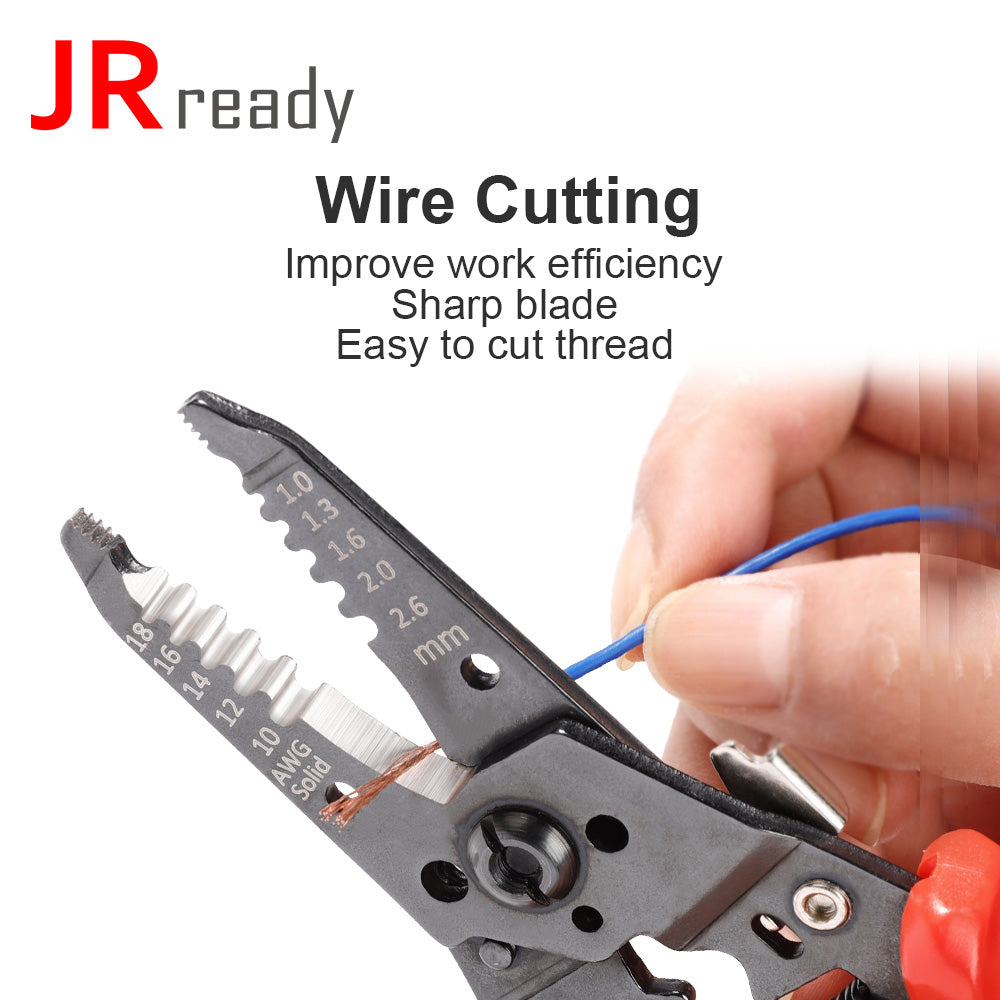 JRready ACT-WS30 Multifunctional Precision Wire Strippers Crimper Cutter, Strip Wire Solid 10-18 AWG, Stranded 12-20 AWG,Crimp 8-16 AWG Terminal, Cut Steel Wire