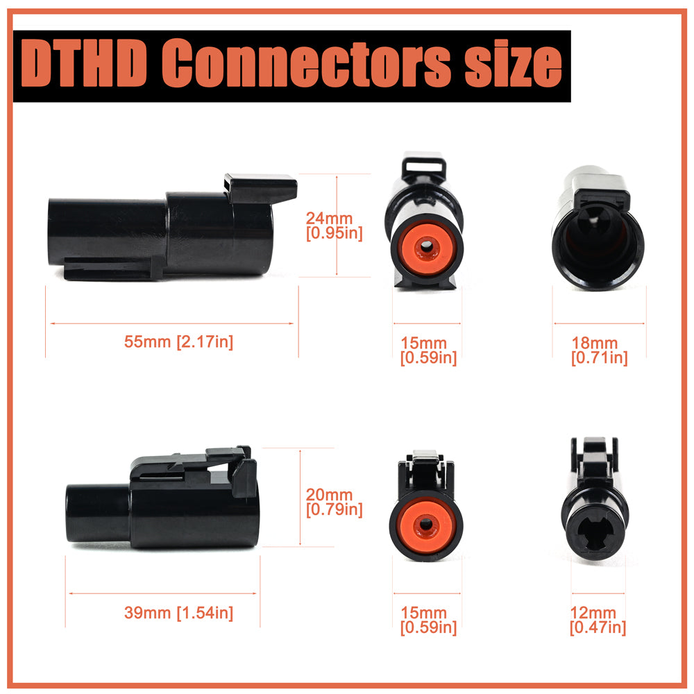JRready ST6287 Kit: 2 Sets 1 Pin DTHD  IP67 Waterproof Connecotrs for Heavy-Duty Applications with Size 8 Contacts Crimp Wire Gauge 8-10AWG,60A
