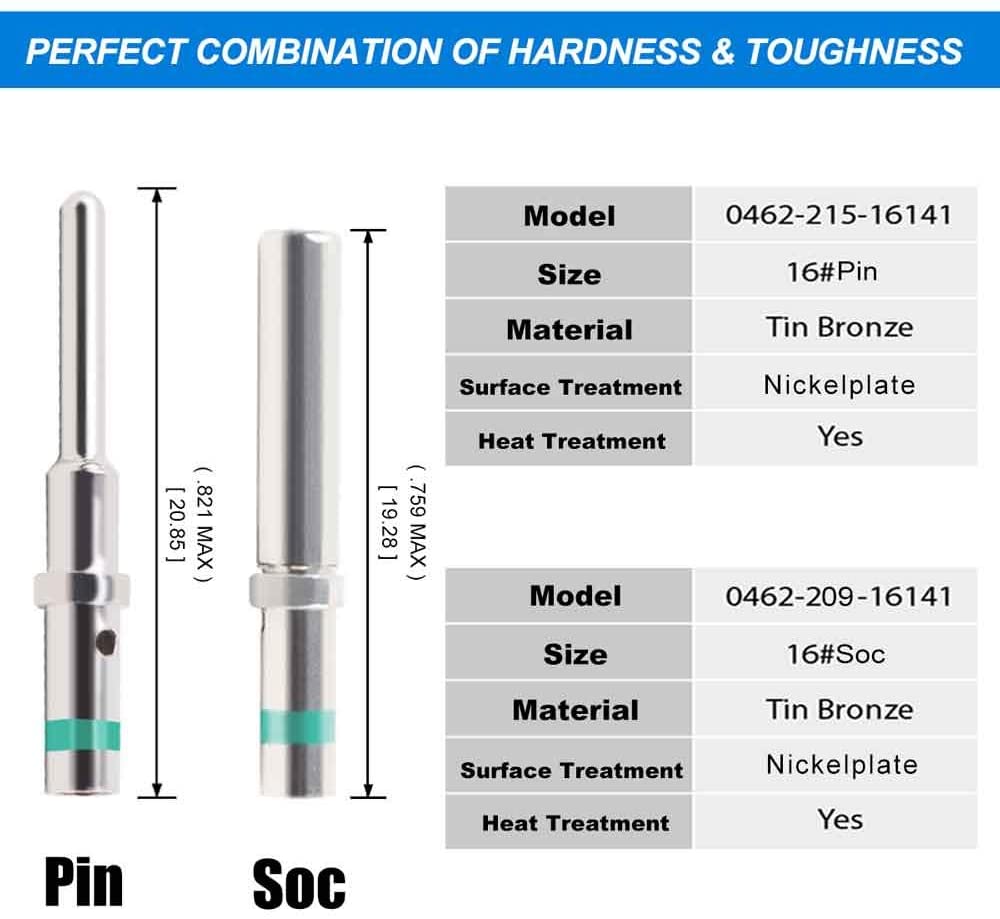 JRready ST6118 Size 16 Deutsch Connector Pins Solid Contacts Kit: Male 0460-215-16141 Closed Barrel Pins /Female Sockets 0462-209-16141 Wire 14（100 Pair）