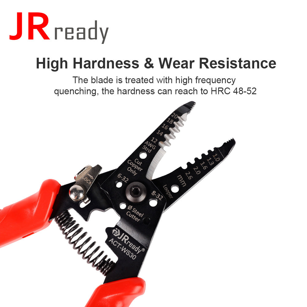 JRready ACT-WS30 Multifunctional Precision Wire Strippers Crimper Cutter, Strip Wire Solid 10-18 AWG, Stranded 12-20 AWG,Crimp 8-16 AWG Terminal, Cut Steel Wire