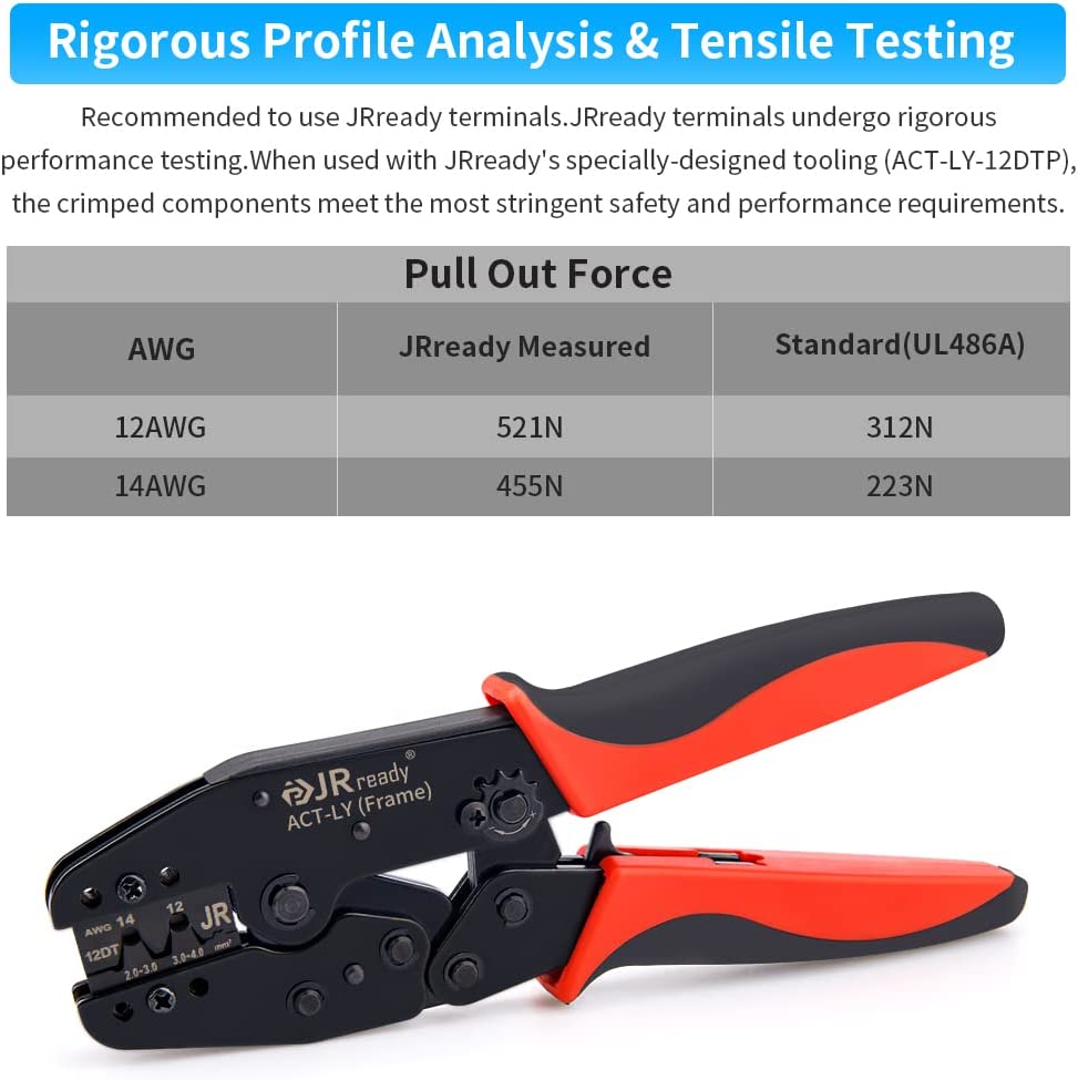 JRready ACT-LY-12DTP / ACT-LY-16DT / ACT-LY-20DTM Open Barrel Terminal Crimper, Ratcheting Crimper for JRready / Deutsch DTP DT DTM Series 12#, 16#, 20# Stamped Formed Contacts