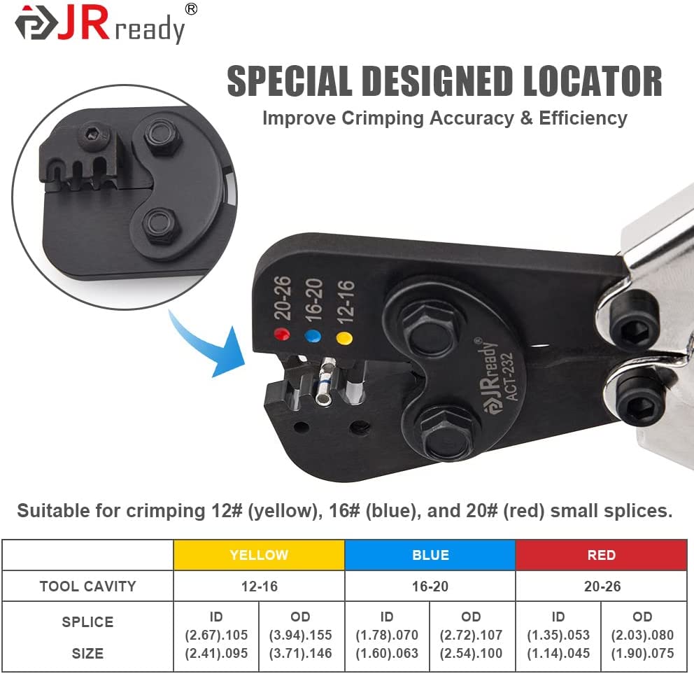 JRready ACT-232 (M22520/37-01 AD-1377) Crimp Tool G411 Gage for M81824 Heat Shrink Splices Butt Connectors 12-26 AWG