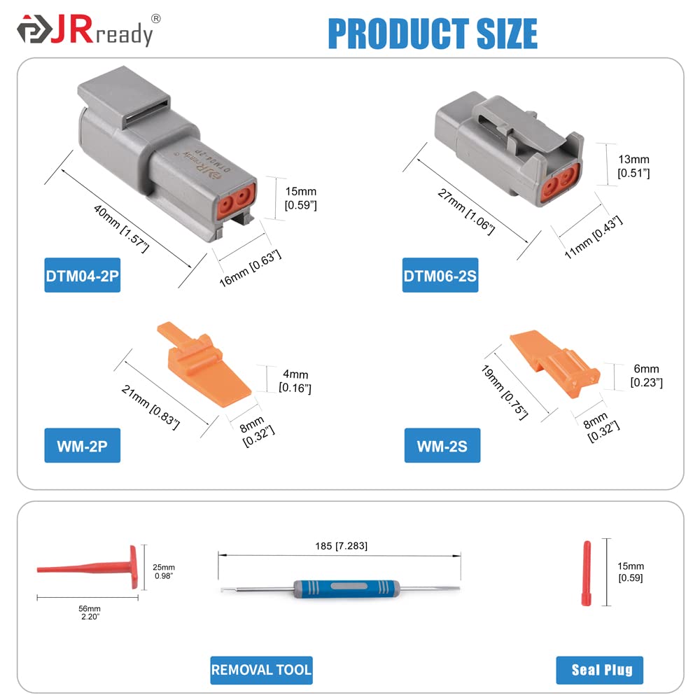 JRready ST6331-20DT Kit di connettori Deutsch DTM da 415 pezzi, connettori impermeabili da 2, 3, 4, 6, 8 e 12 pin, strumento di crimpatura Deutsch ACT-LY-20DTM, contatti stampati di misura 20 (16-22 AWG)