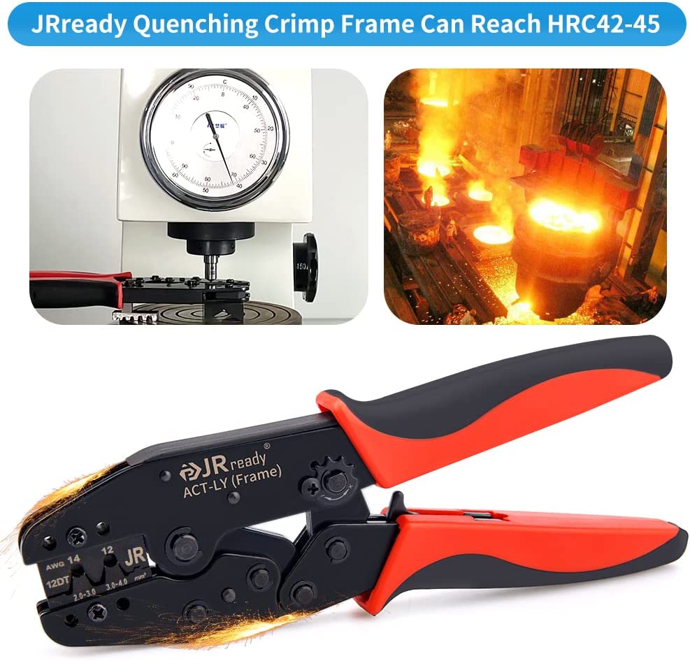 JRready ACT-LY-12DTP / ACT-LY-16DT / ACT-LY-20DTM Open Barrel Terminal Crimper, Ratcheting Crimper for JRready / Deutsch DTP DT DTM Series 12#, 16#, 20# Stamped Formed Contacts