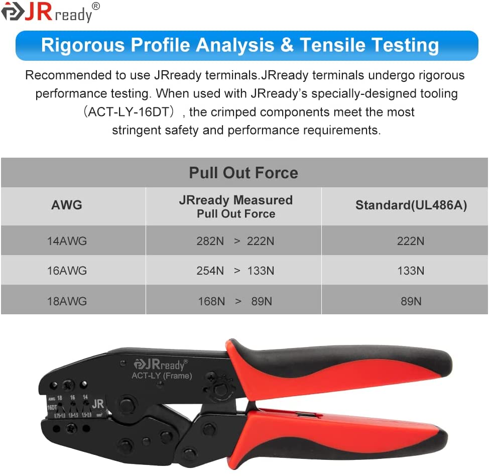 JRready ACT-LY-12DTP / ACT-LY-16DT / ACT-LY-20DTM Open Barrel Terminal Crimper, Ratcheting Crimper for JRready / Deutsch DTP DT DTM Series 12#, 16#, 20# Stamped Formed Contacts