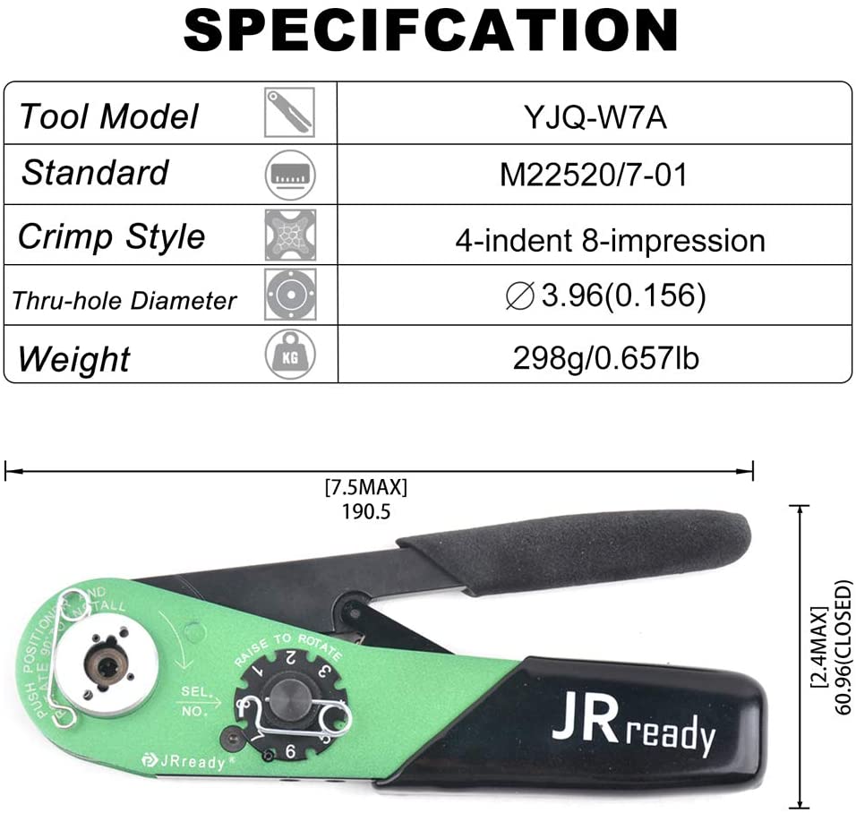 JRready YJQ-W7A M22520/7-01 Crimpzange für Luftfahrtkabel 16-28AWG (1,32-0,08mm²)
