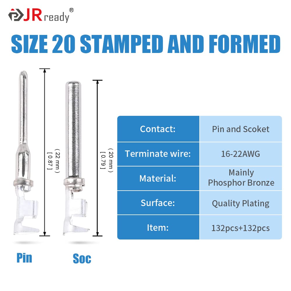 JRready ST6331-20DT Kit di connettori Deutsch DTM da 415 pezzi, connettori impermeabili da 2, 3, 4, 6, 8 e 12 pin, strumento di crimpatura Deutsch ACT-LY-20DTM, contatti stampati di misura 20 (16-22 AWG)