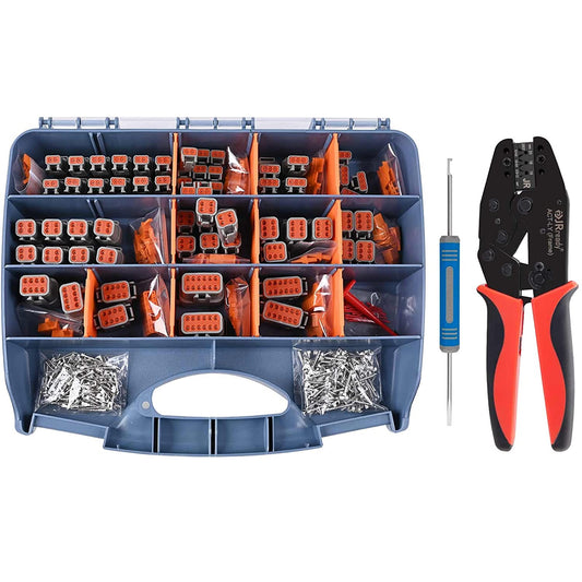 JRready ST6331-20DT 415 PCS Deutsch DTM Connector Kit 2 3 4 6 8 12 Pin Waterproof Connectors, Deutsch Crimp Tool ACT-LY-20DTM, Size 20 Stamped Contacts (16-22 AWG)