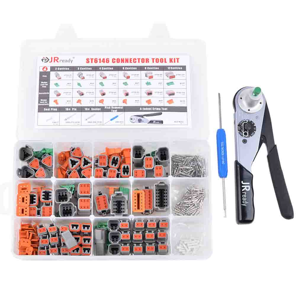 JRready ST6146 DT Steckverbinder-Set, 2-12-polig, 368-teilig, Steckverbinder/Massivkontakte/Crimpzange ACT-M202 für 12-22AWG