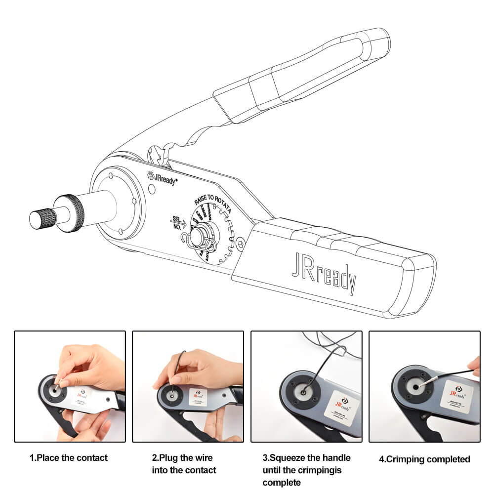 JRready JST2109S JRD-HDT-48 Closed Barrel Crimper Kit Crimping Tool Kit with ACT-WS30 Wire Stripper & G454 Gage & DRK-RT1 Removal tool Work with DT,DTM,DTP Connector 12#, 16#, 20# Solid Contacts