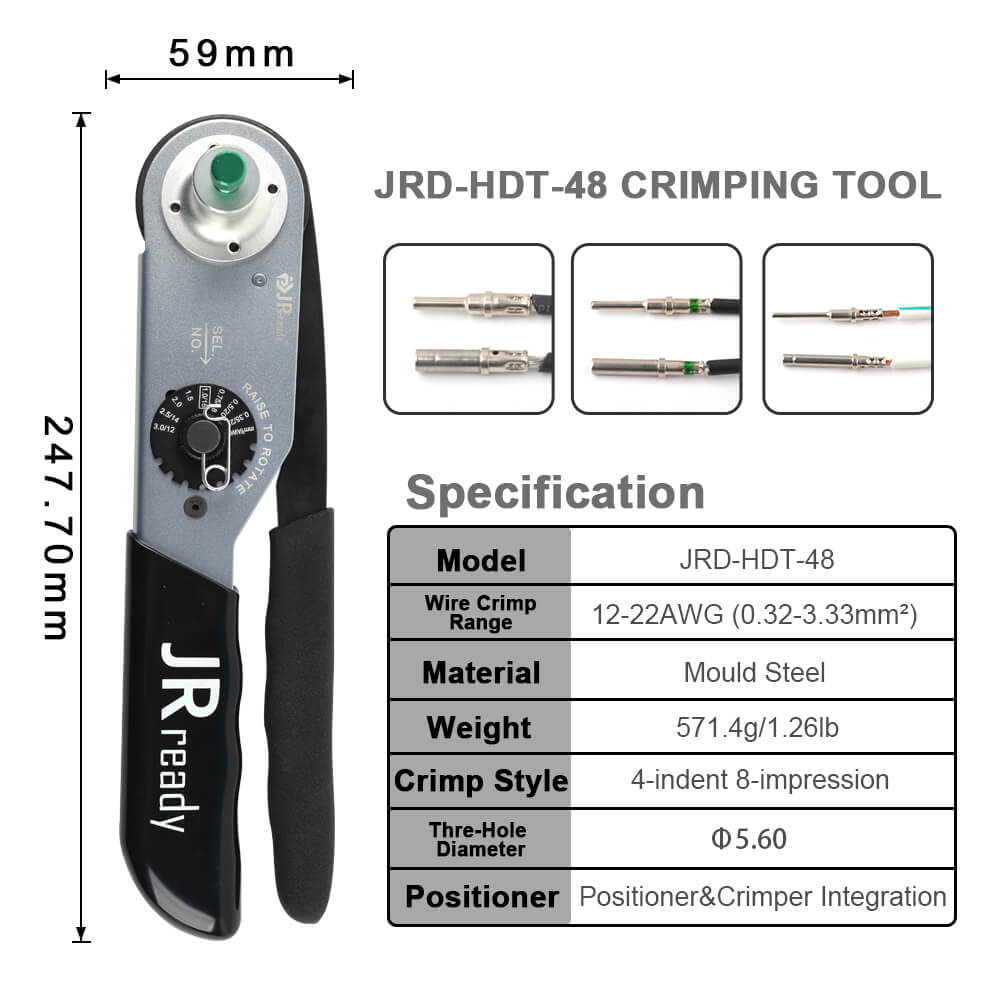JRready JST2109S JRD-HDT-48 Closed Barrel Crimper Kit Crimping Tool Kit with ACT-WS30 Wire Stripper & G454 Gage & DRK-RT1 Removal tool Work with DT,DTM,DTP Connector 12#, 16#, 20# Solid Contacts